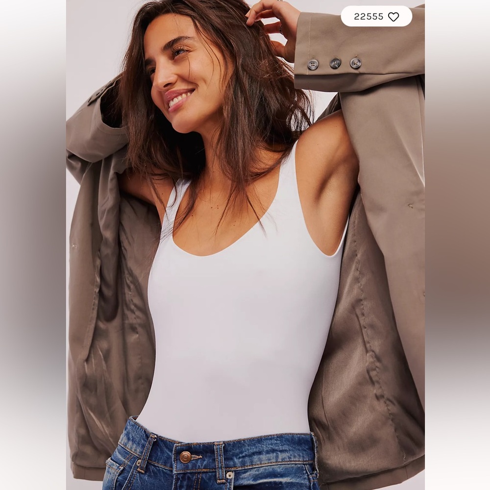 Free People Clean Lines Body Suit in White Retail $40 NWOT